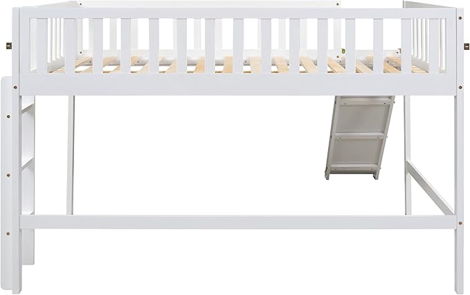 Merax Full Size Junior Wood Loft Bed with Slide Loft Bunk Bed for Girls Boys,Easy Assemble,White - LeafyLoom