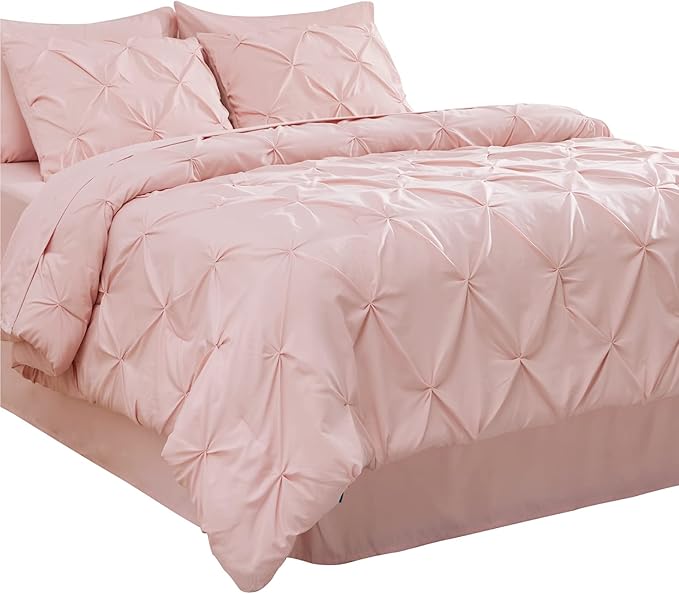 Bedsure California King Comforter Set - Cal King Bed Set 7 Pieces, Pinch Pleat Pink Cali King Bedding Set with Comforter, Sheets, Pillowcases & Shams - LeafyLoom