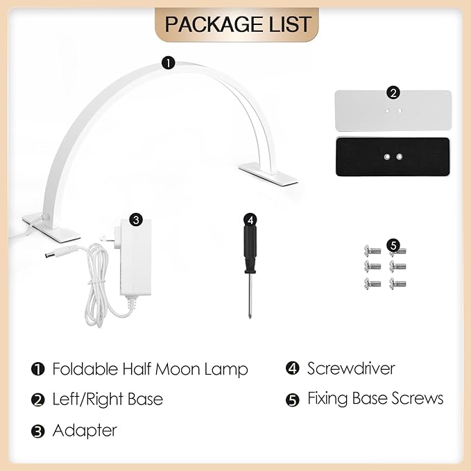 Half Moon LED Light Lamp for Nails Desk, Arch Light for Nail Techs, 22'' Pro Table Lamp for Nails,Tattoo,Eyebrows,Lash Extensions, Skincare, Nail Tech Lamp | Manicure Led Light | Lash Tech Light - LeafyLoom