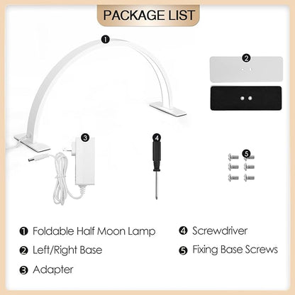 Half Moon LED Light Lamp for Nails Desk, Arch Light for Nail Techs, 22'' Pro Table Lamp for Nails,Tattoo,Eyebrows,Lash Extensions, Skincare, Nail Tech Lamp | Manicure Led Light | Lash Tech Light - LeafyLoom