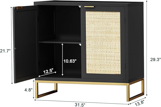 Anmytek Rattan Sideboard Buffet Kitchen Storage Cabinet with 2 Doors, Modern Black Accent Cabinet for Kitchen Buffet Cabinet with Storage for Kitchen - LeafyLoom