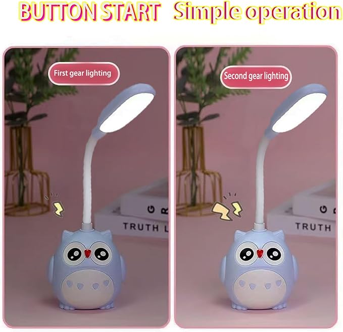 LED Desk Lamp for Kids, Mini Cute Owl Lamp Night Light, Foldable USB Rechargeable Reading Light Bedroom Children's Bedside Study (Green) - LeafyLoom