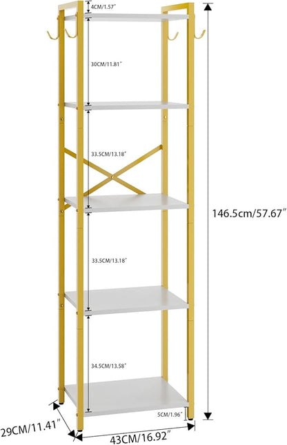 YMYNY Bookshelf, 5-Tier Ladder Shelf Organizer, Narrow Shelving Unit, Corner Storage Racks, Large Capacity Bookcase, for Home Office Living Room Balcony Bathroom, 57.7" H, Metal Frame,HBC005W - LeafyLoom