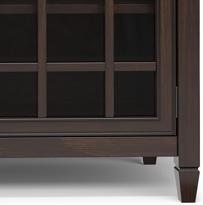 SIMPLIHOME Connaught Low Storage Cabinet, 60 inch, Chestnut Brown - LeafyLoom