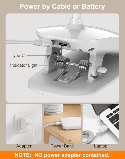 Desk Lamp, Table Lamp 1500mAh Dimmable Reading Lamp with Clamp and Type-C Charging Port, Desk Light for Home Office Reading Working Studying Gooseneck Adjustable Flexible - White - LeafyLoom