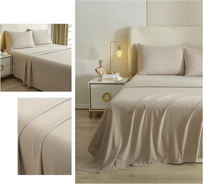 HighBuy Beige Full Size Sheet Set Extra Soft Deep Pocket Sheets Set,4 Piece Bed Fitted Sheets Fit 16 Mattress,Wrinkle,Fade,Stain Resistant Cooling Bed Sheets,Fitted Sheets,Pillowcases Set (Full,Beige) - LeafyLoom