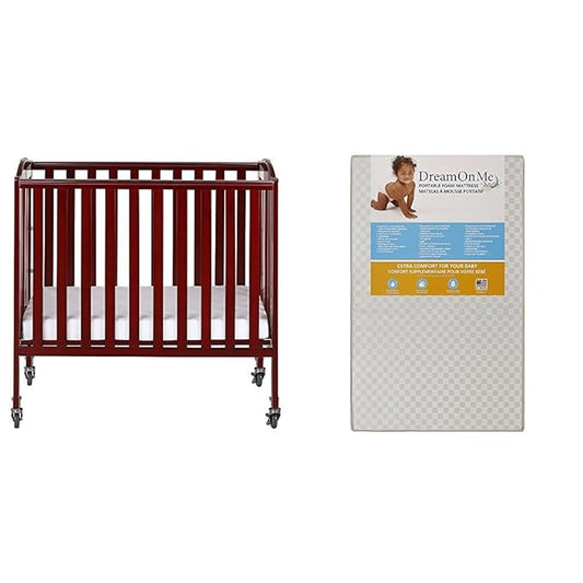 3-in-1 Folding Portable Crib with Dream On Me 3 Portable Crib Mattress, White - LeafyLoom