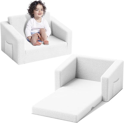 Kids Couch,2-in-1 Toddler Chairs for Boys,Kids Sofa with Storage,Comfortable Kids Sofa Bed,Fun Kids Lounge Chair,Toddler Furniture,Kids Playroom,Children'S Gifts (White) - LeafyLoom