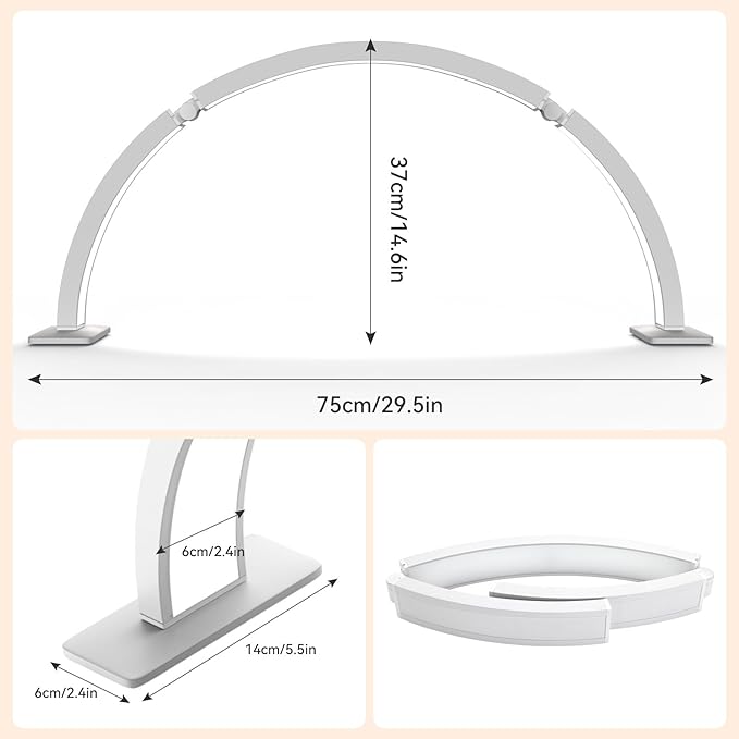 Foldable Half Moon Nail Desk Lamp 29.5Inch, Stepless Dimming Brightness 3360 Lumen Led Light for Nails, Manicure Desk Light for Lash Tech, Cosmetic, Tattoo, Eyebrows, White - LeafyLoom