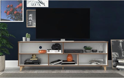 Manhattan Comfort Warren Modern 5 Shelves Living Room TV Stand, 70.87", White - LeafyLoom