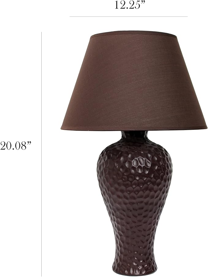 Simple Designs LT2004-BWN Textured Stucco Curvy Ceramic Table Desk Lamp with Matching Fabric Shade, Brown - LeafyLoom