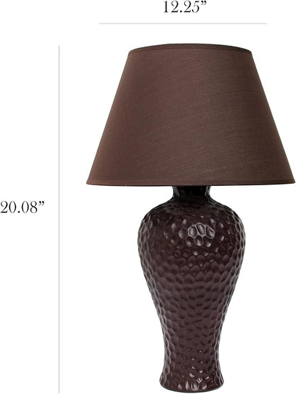 Simple Designs LT2004-BWN Textured Stucco Curvy Ceramic Table Desk Lamp with Matching Fabric Shade, Brown - LeafyLoom