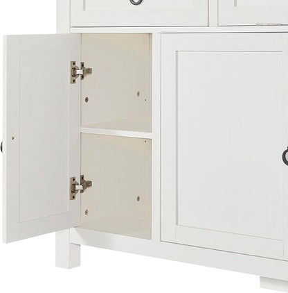 59.1" Retro Style Large Storage Space Sideboard with Flip Door and 1 Drawer,Multifunctional Buffet, w/ 4 Height-Adjustable Cabinets,for Dining, Living Room,Antique White - LeafyLoom