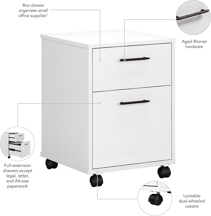 Bush Furniture Key West 2 Drawer Mobile File Cabinet, Rolling File Cabinet for Home Office - LeafyLoom