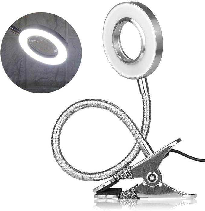 Desk Lamp, Adjustable Light Color and USB Tattoo Beauty Lamp with Clip, 2.5X Magnifier Feature for Tattoo Eyebrow Eyelash Extension and Reading - LeafyLoom