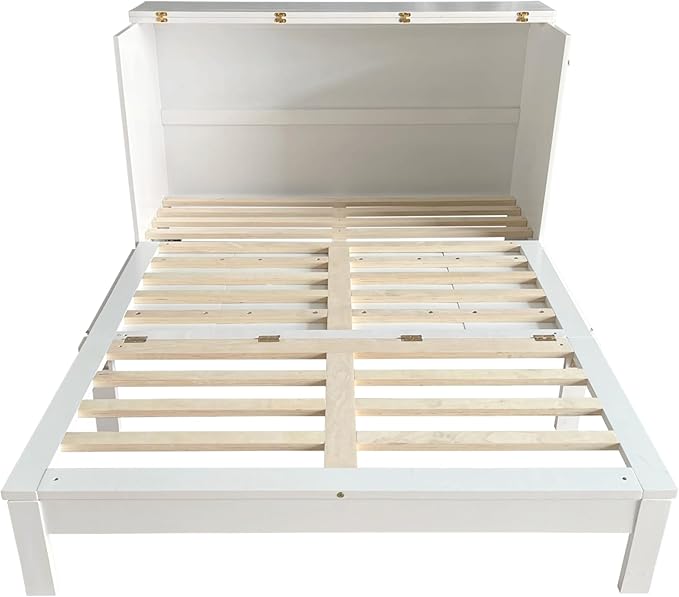 Queen Size Murphy Bed with Storage Drawer for Small Space,Bedroom, Livingroom, Guestroom, White - LeafyLoom