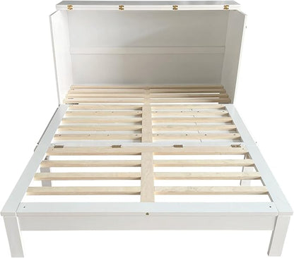 Queen Size Murphy Bed with Storage Drawer for Small Space,Bedroom, Livingroom, Guestroom, White - LeafyLoom