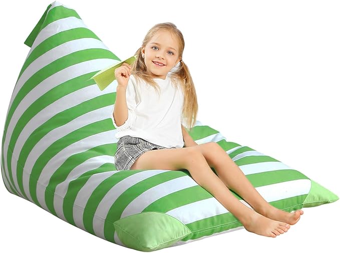 Aubliss Stuffed Animal Storage Bean Bag Chairs Cover, 50"x 35" Extra Large Bean Bags Chair for Kids & Adults, Beanbag Toy Storage for Boys Girls - Premium Cotton Canvas Green Stripe - LeafyLoom