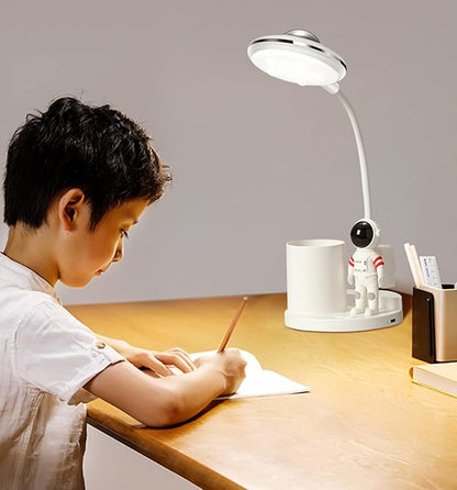 Desk Lamp for Teens Astronaut Desk Lamp with Projection Light and Pen Holder, Kids LED Desk Lamp for Bedroom Reading, Stepless Dimming Desk Lamp Eye-Caring for Studying - LeafyLoom