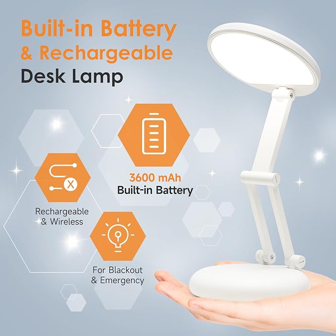 Battery Operated Lamp Rechargeable Lamp Foldable & Portable Light, 8 Brightness Dimmable Cordless Lamp Rechargeable Light Wireless Lamp Mini Lamp, Battery Lamp Battery Lights Nail Light for Desk, LED - LeafyLoom