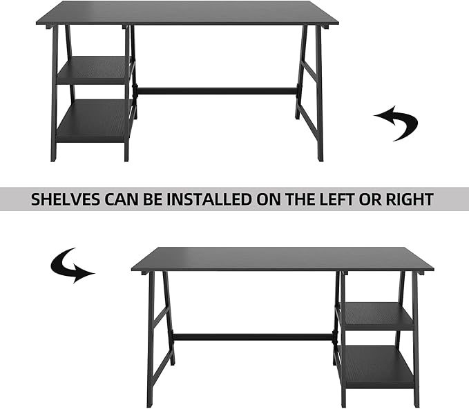 soges Computer Desk 47inches PC Desk Office Desk with Shelf Workstation for Home Office Use Writing Table,Black - LeafyLoom