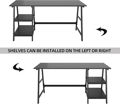 soges Computer Desk 47inches PC Desk Office Desk with Shelf Workstation for Home Office Use Writing Table,Black - LeafyLoom