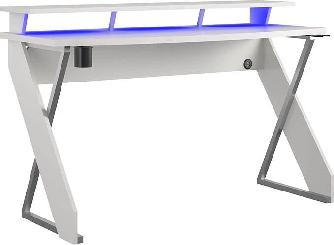 Xtreme Riser, Ergonomic, Home Office, Work Table, Computer, Gaming Room Desk, Monitor Stand, Cup Holder, Headphone Hook, White - LeafyLoom