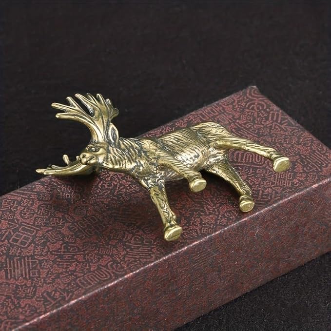 Vintage Solid Brass Elk Figurine - Festive Desk Decor for Collectors - Perfect Holiday Accent(Elk) - LeafyLoom