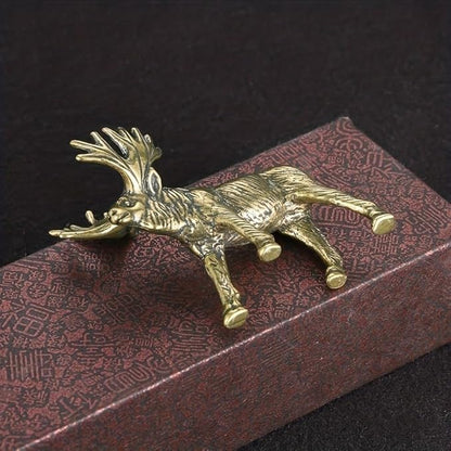 Vintage Solid Brass Elk Figurine - Festive Desk Decor for Collectors - Perfect Holiday Accent(Elk) - LeafyLoom