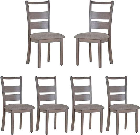 COLAMY Upholstered Dining Chairs Set of 6, Fabric Dining Room Kitchen Side Chair with Ladder High Back and Adjustable Foot Pegs - Light Brown - LeafyLoom