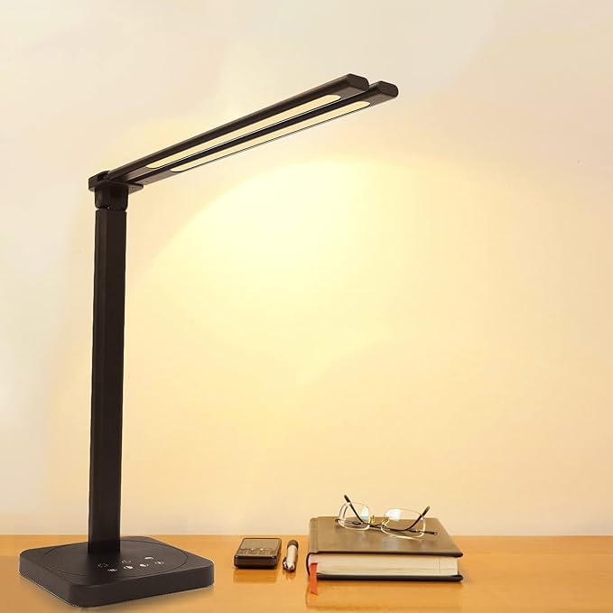 LED Double Head Desk Lamp,Double Swing-arm Table Lamps, Piano Lamp,Adjustable Brightness Color Temperature ，for Home/Reading/Offices/Bedrooms/Dormitories - LeafyLoom