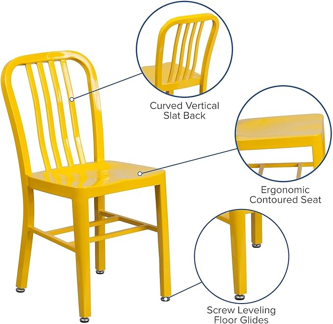 Flash Furniture Gael Commercial Grade 2 Pack Yellow Metal Indoor-Outdoor Chair - LeafyLoom