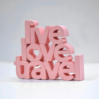 Live Love Travel – Peach, Aesthetic table decor for home or office, desk or Shelf. Quirky room decoration showpiece, ideal for birthday gift, corporate gift, and inspiring wall decor - LeafyLoom