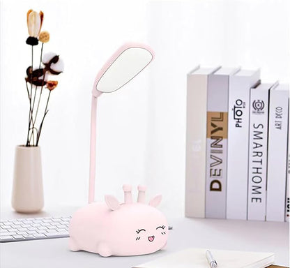 Cute Deer Lamp USB Rechargeable Reading Light,LED Desk Lamp for Kids, Portable LED Table Light, Flexible Gooseneck Eye-Care Cartoons Small Desk Lamp Girls Gifts (Pink) - LeafyLoom