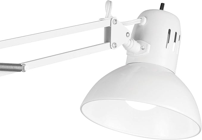 Globe Electric 52847 31.5" Swing Arm Clamp-On Desk Lamp, Glossy White, Nickel Accents, On/Off Rotary Switch, Partially Adjustable Swing Arm, Reading Light, Home Essentials, Office Décor - LeafyLoom