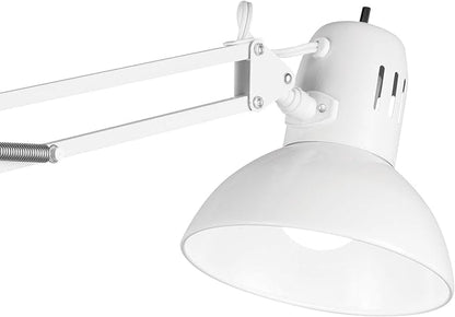 Globe Electric 52847 31.5" Swing Arm Clamp-On Desk Lamp, Glossy White, Nickel Accents, On/Off Rotary Switch, Partially Adjustable Swing Arm, Reading Light, Home Essentials, Office Décor - LeafyLoom