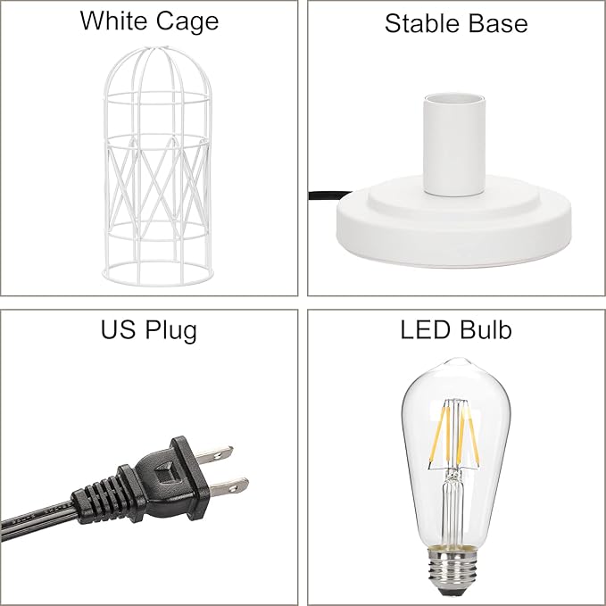 Bedside Touch Lamp, Small Table Lamp for Bedroom Living Room, 3 Way Dimmable Modern Nightstand Lamp, Simple Desk Lamp with White Metal Cage Shade, 2700K LED Bulb Included - LeafyLoom