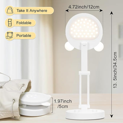 Boncoo Rechargeable Lamp, Cute Bear Battery Operated Desk Lamp Portable & Foldable, LED Cordless Lamp Dimmable with 3 Color Modes, Eye Caring Table Light Small Desk Lamps for Home Office Dorm - LeafyLoom