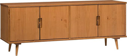 Walker Edison Genia Mid-Century Modern Solid Wood Stand for TVs up to 65 Inches, Caramel - LeafyLoom