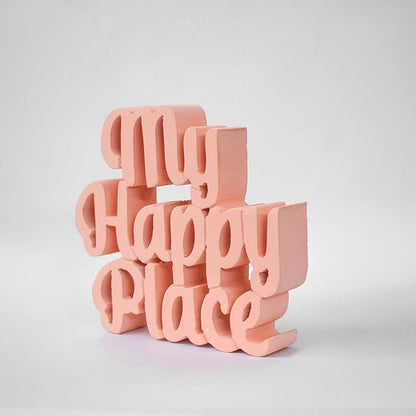 My Happy Place Peach Aesthetic Table Decor - Home, Office Desk, Shelf. Quirky Room Decoration Showpiece, Birthdays, Corporate Gifts, and Inspirational Wall Decor. - LeafyLoom