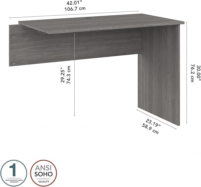 Bush Furniture Cabot 42W Shell Desk Return, 48W x 24D, Modern Gray - LeafyLoom