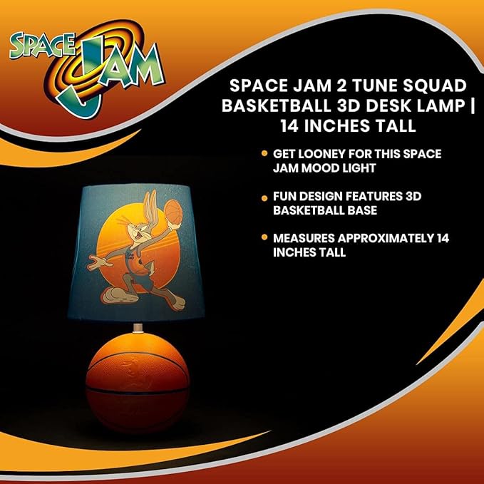 Space Jam 2: A New Legacy Tune Squad Basketball 3D Desk Lamp, Bugs Bunny Mood Light | Home Decor Accessories And Room Essentials | Official Looney Tunes Collectible | 14 Inches Tall - LeafyLoom