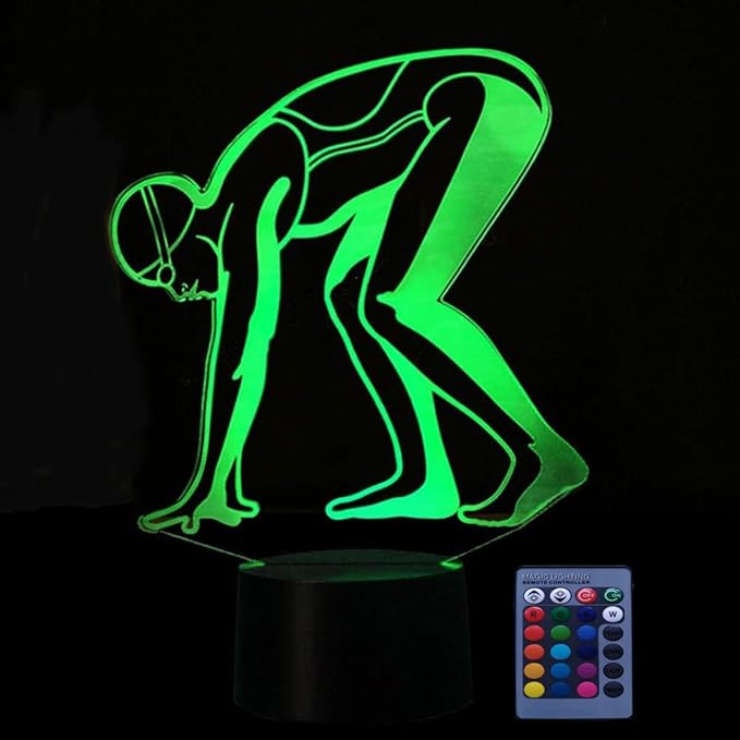 Optical Illusion 3D Sports Swimming Night Light 16 Colors Changing USB Power Remote Control Touch Switch Decor Lamp LED Table Desk Lamp Children Kids Christmas Xmas Brithday Gift - LeafyLoom