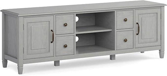 SIMPLIHOME Connaught SOLID WOOD 72 Inch Wide Traditional TV Media Stand in Fog Grey for TVs up to 80 Inches, For the Living Room and Entertainment Center - LeafyLoom