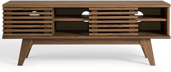 Modway Render 46" Mid-Century Modern Low Profile Media Console TV Stand, 46 Inch, Walnut - LeafyLoom