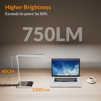 LEPOWER LED Desk Lamp, 750LM for Home Office, 35 Dimmable Lighting Modes, Eye-Caring Desk Light with Dual USB Charging Ports, Touch Reading Lamps with 3 Modes Timer, Bright Table Lamp for Study, Dorm - LeafyLoom