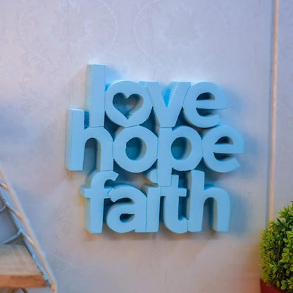 Love Hope Faith Blue, Aesthetic table decor for home or office, desk or Shelf. Quirky room decoration showpiece, ideal for birthday gift, corporate gift, and inspiring wall decor. - LeafyLoom