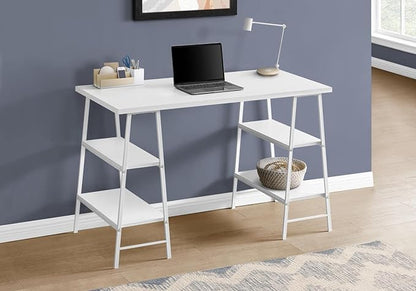 Monarch Specialties 7521 Computer Desk, Home Office, Laptop, Storage Shelves, 48" L, Work, Metal, Laminate, White, Contemporary, Modern Desk-48, 47.25" L x 23.75" W x 30" H - LeafyLoom