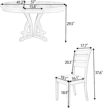 Farmhouse Round Pedestal 15.8" Removable Leaf, Extendable Kitchen w/Ladder Back Chairs, for Small Places, Room, 5 Piece Dining Table Set, Natural 16 - LeafyLoom