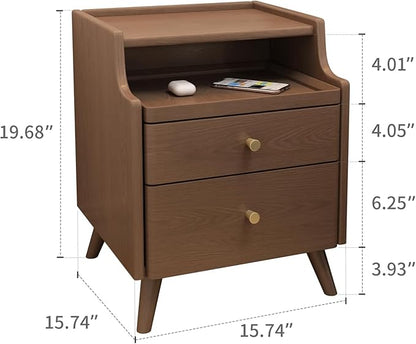 Solid Wood Nightstand, Nightstand with Drawers, Walnut Bedside Table for Bedroom - LeafyLoom